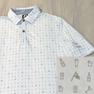 FootJoy cocktail print polo shirt men's medium blue 19th hole